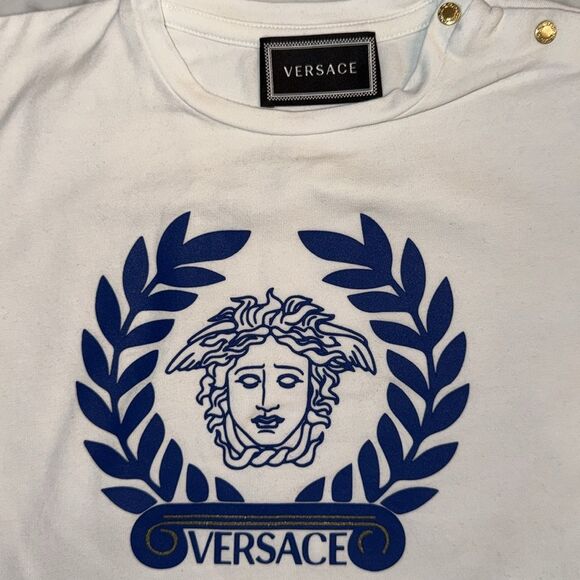 Versace Kids White Tee with Blue Medusa Logo 24M - Picture 2 of 5